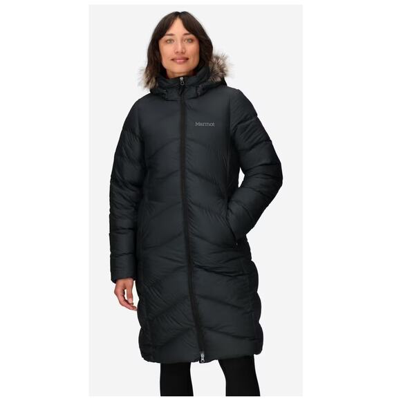 Marmot Montreaux 700 Fill Power Down Hooded Coat with Faux Fur Trim Size XL - Picture 1 of 16